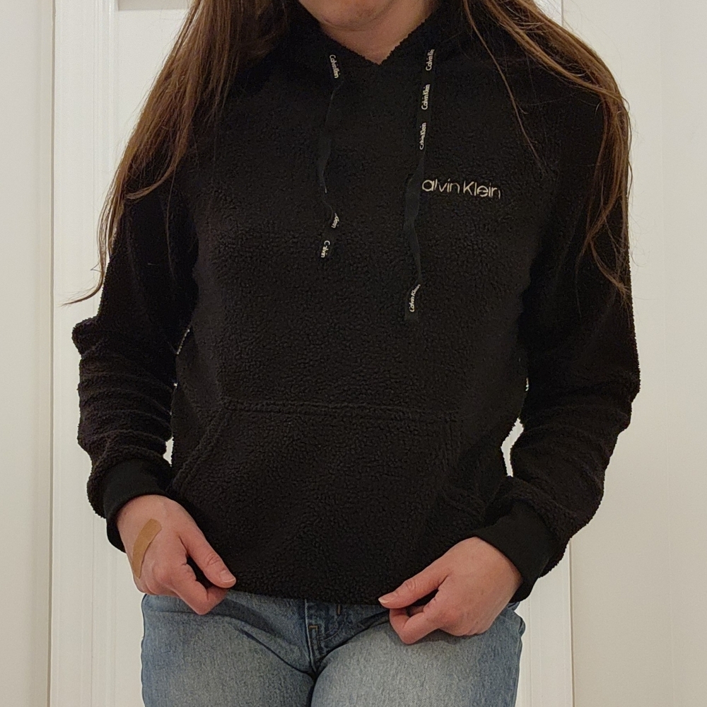 Calvin Klein Black Plush Sherpa Pullover Hoodie